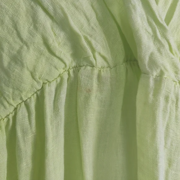 Vibrant Avocado Green Summer Dress with Eyelet Details, Size Medium Linen Beach - Picture 5 of 10
